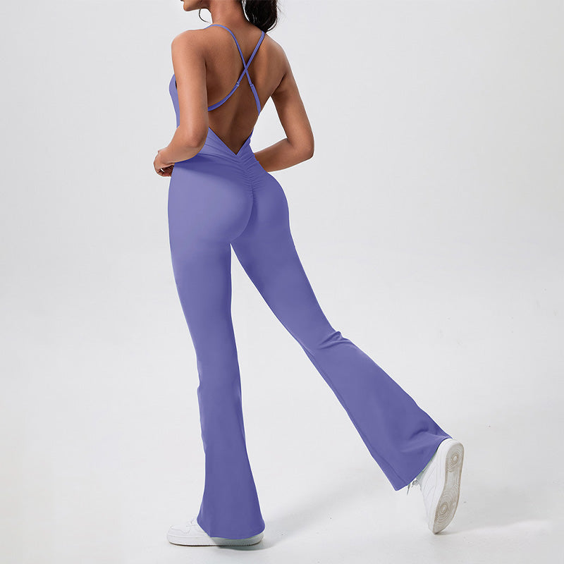 Ultra-Soft Snug-Fit Cross Back Flare Pants Jumpsuits