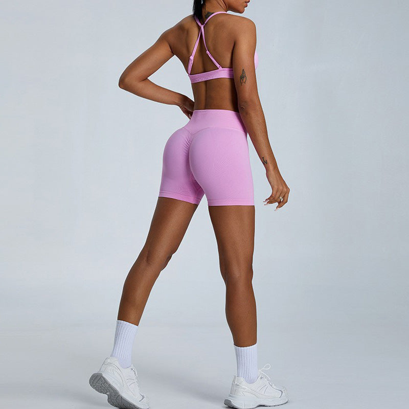 New pleated sports bra & seamless shorts sets