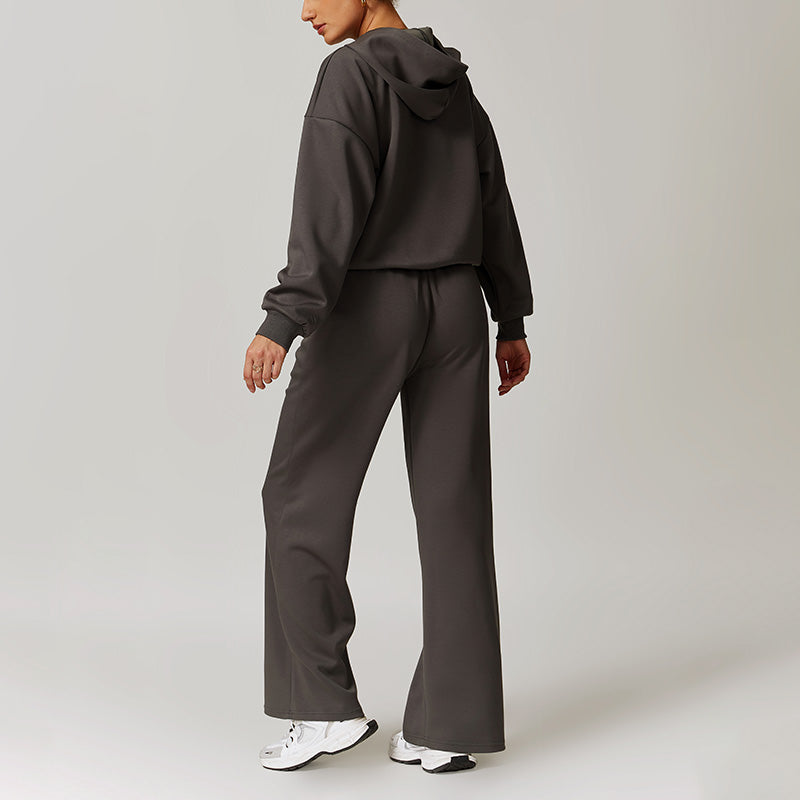 Casual Sports Hoodie Sweatshirts And Straight Leg Sweatpants Set