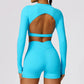 Quick-Dry long sleeve sports crop top + High waist shorts 2-pieces set