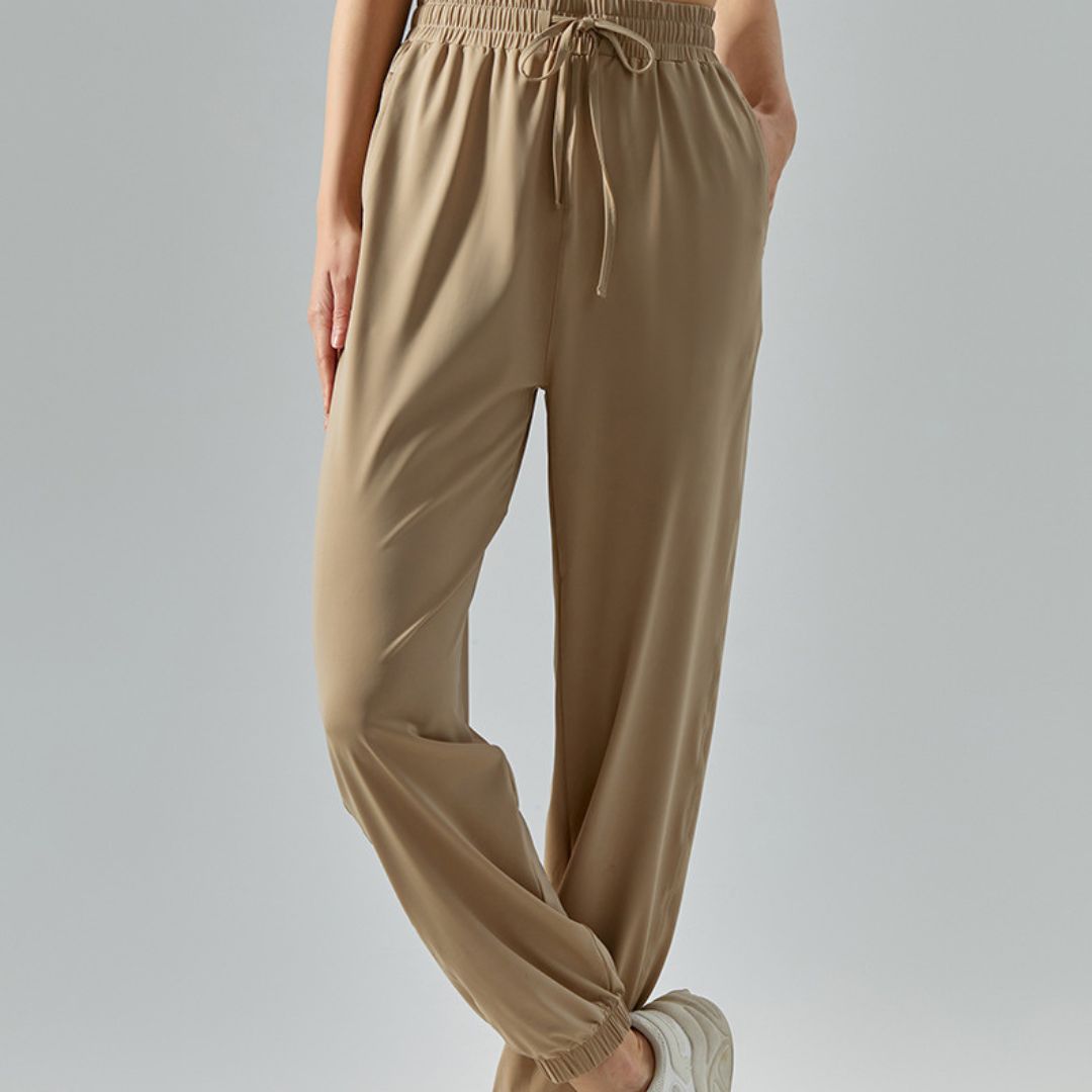 Solid loose lace-up jogging pants