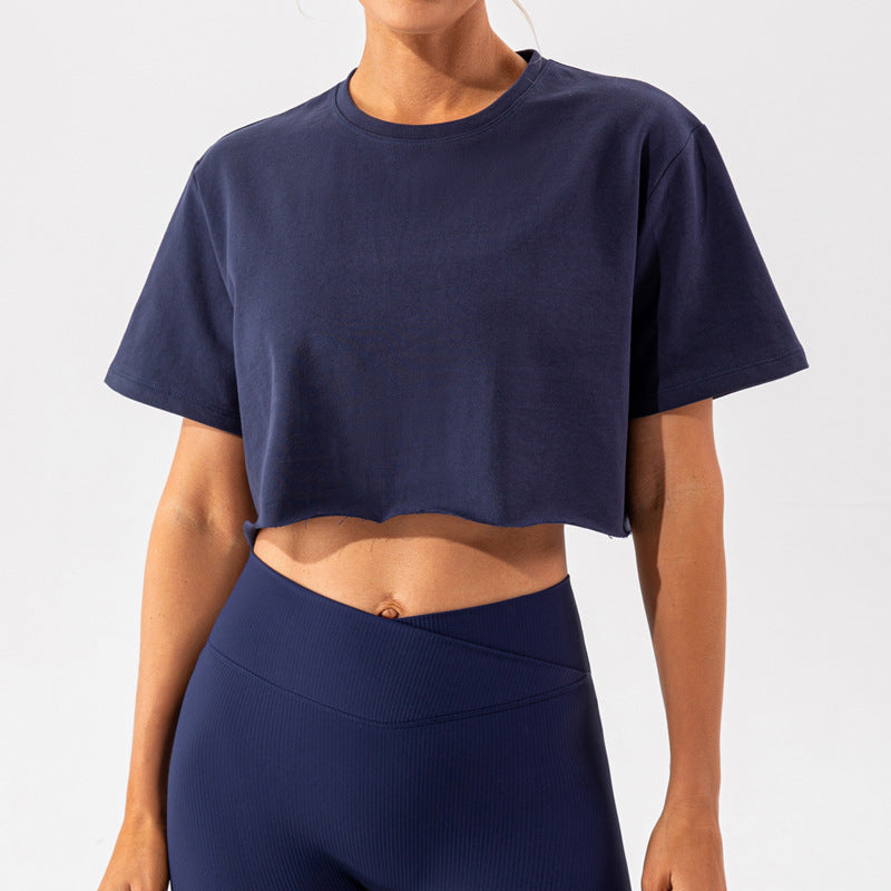 Solid color cropped sports T-shirt