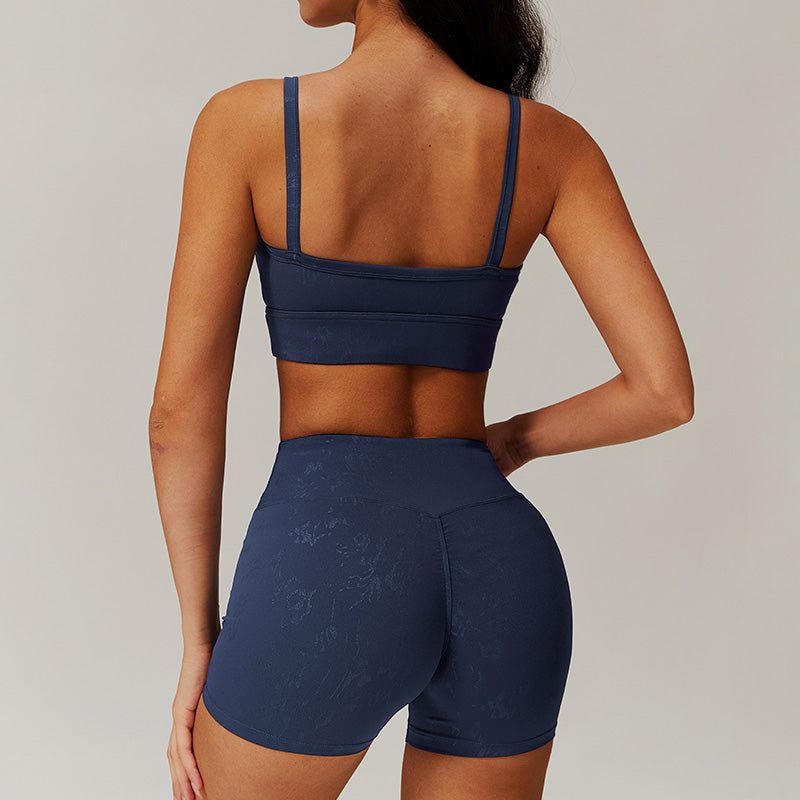 gold stamping Thin straps sports Bra + High-waist shorts 2-piece set