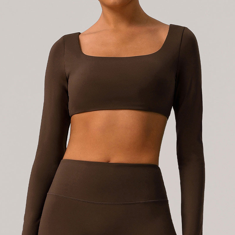 Long-sleeved nude fast-drying tight top with chest pads