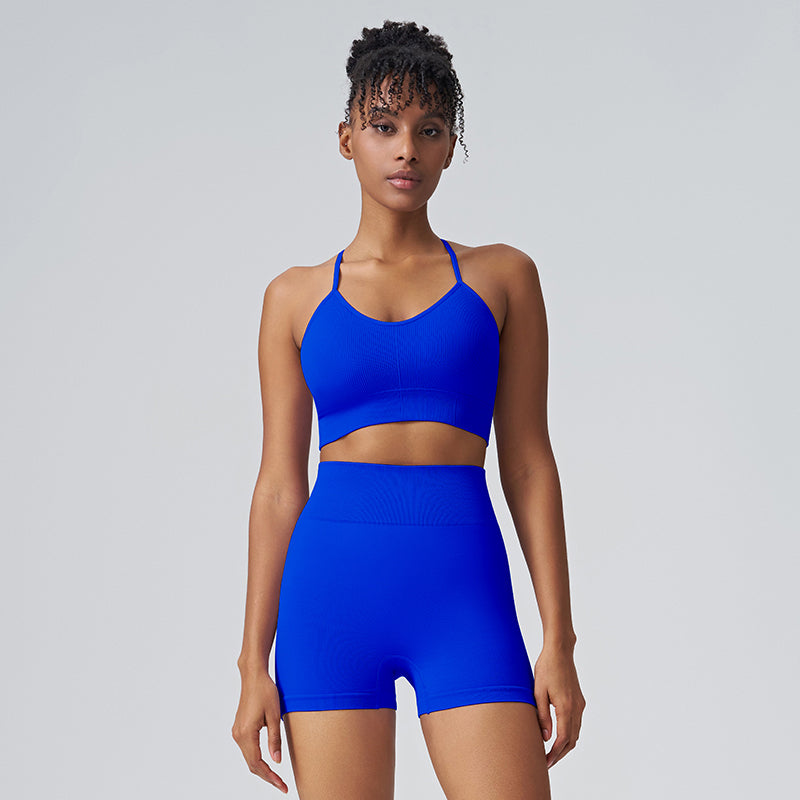 Seamless medium strength fitness shorts two-piece set