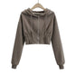 Casual Drawstring Zip Cropped Sports Hooded Jacket