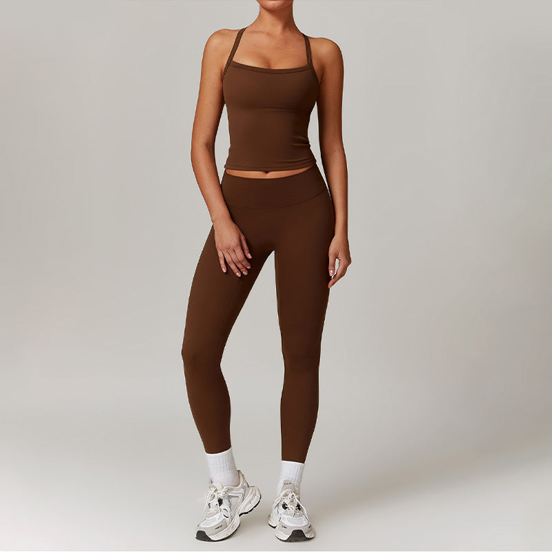 Brush Cross-back Top & high waist Fitness leggings 2 piece Set