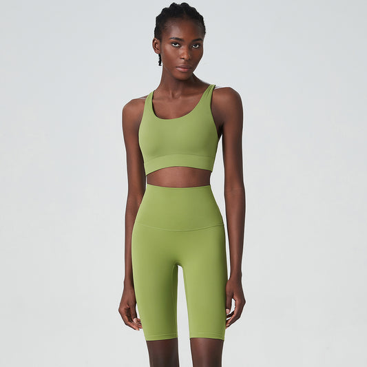 Ensemble 2 pièces soutien-gorge et leggings de sport respirants de couleur unie