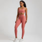 high elastic back cross over bra+sports leggings 2-piece set