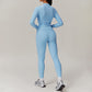 stand collar Full Zipper Fitness jacket + High waist leggings 2 piece set