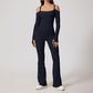 Off shoulder long sleeve flare leg pants jumpsuits