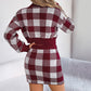 Casual checkered long sleeved sweater with buttocks wrapped skirt set