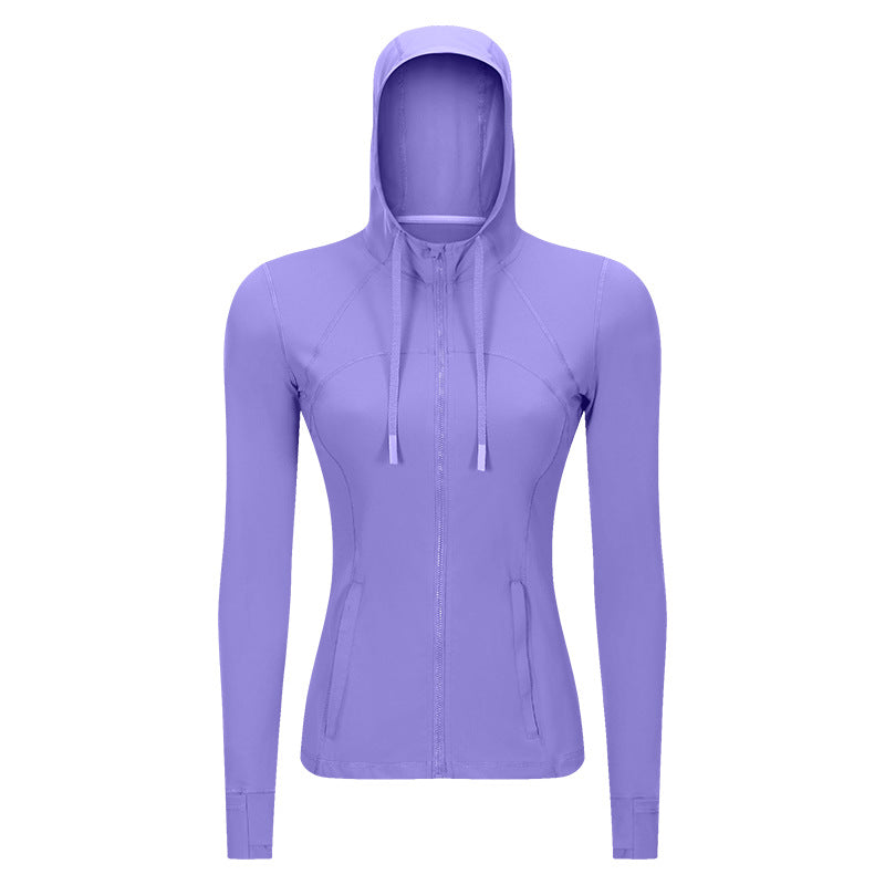 Women's Solid Color Zip Hooded Track Jacket