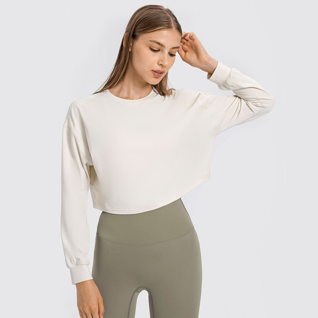 Paneled U Neck Cropped Track Top