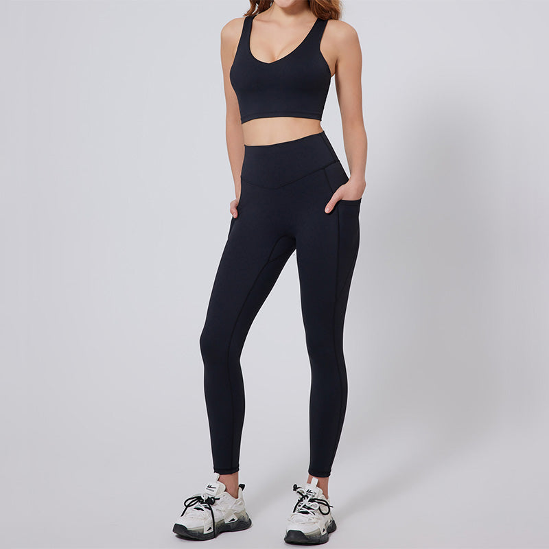 Ultra-soft High-waisted Pockets Gym Bra & Sports Leggings Sets