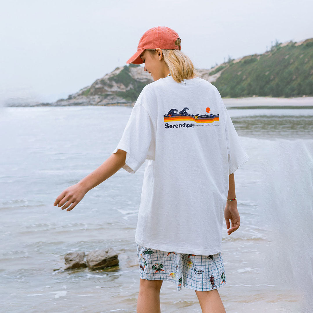 Solid casual wave print T-shirt