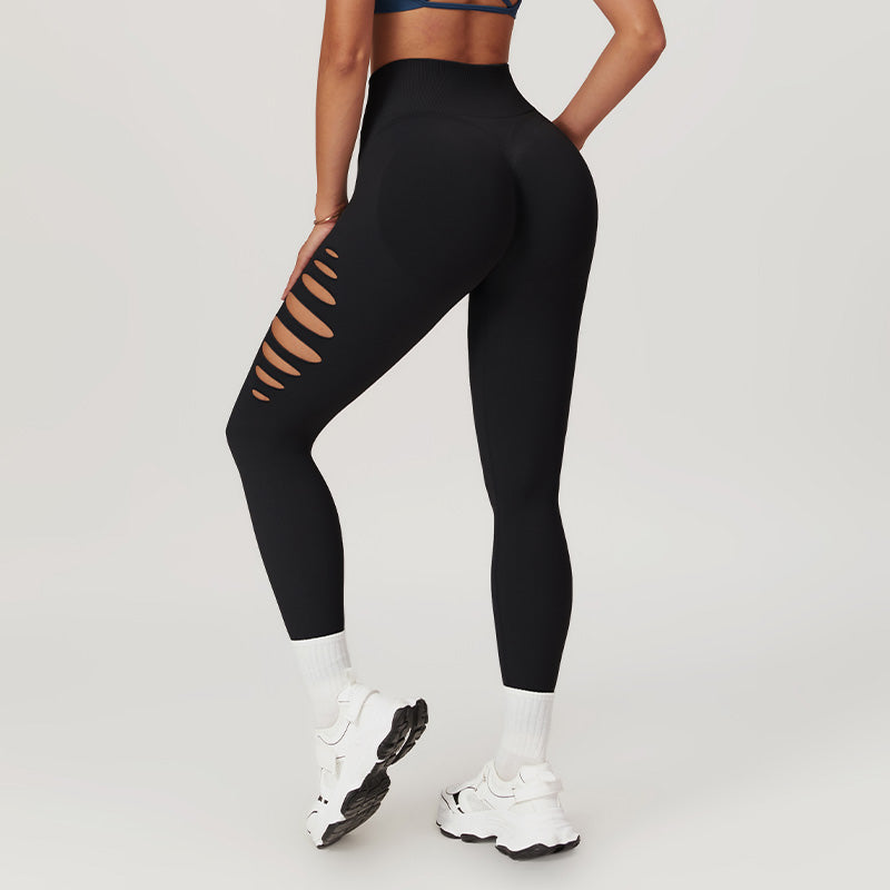 Seamless High Waist Ripped Hole Sports Leggings