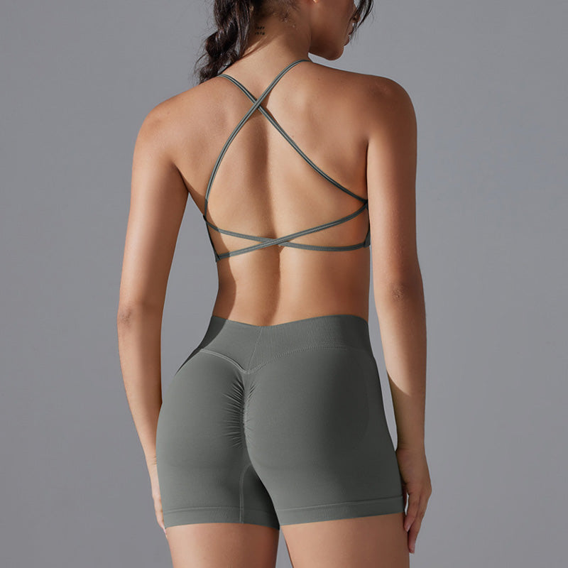 Seamless Cross-back Yoga Bra+ Quick Drying Short Sports Suit