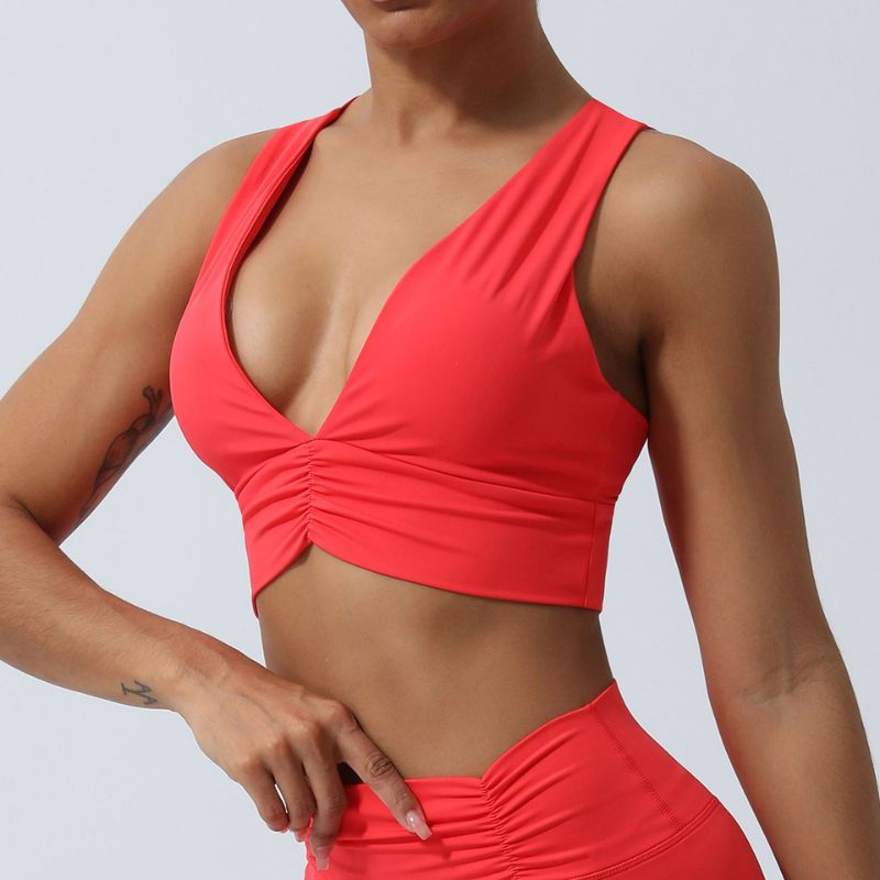 Cross beauty back gathered V-neck yoga bras