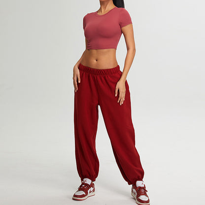 short sleeve crop top + Elastic Leg Sweatpants 2-piece Set