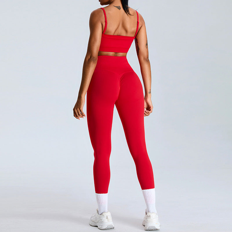 Seamless removable strap yoga bra and legging set