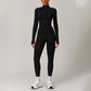 stand collar Full Zipper Fitness jacket + High waist leggings set