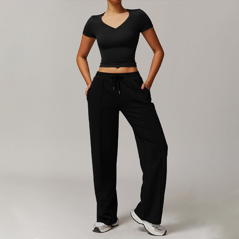 Quick-Dry and Brushed Short-sleeved+ Casual Straight Leg Sweatpants