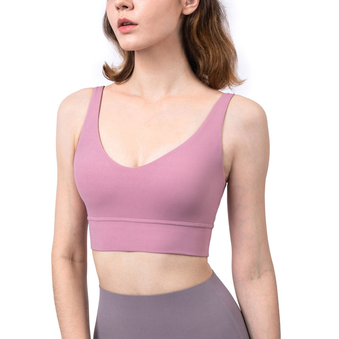 Solid color U-neck sports bra