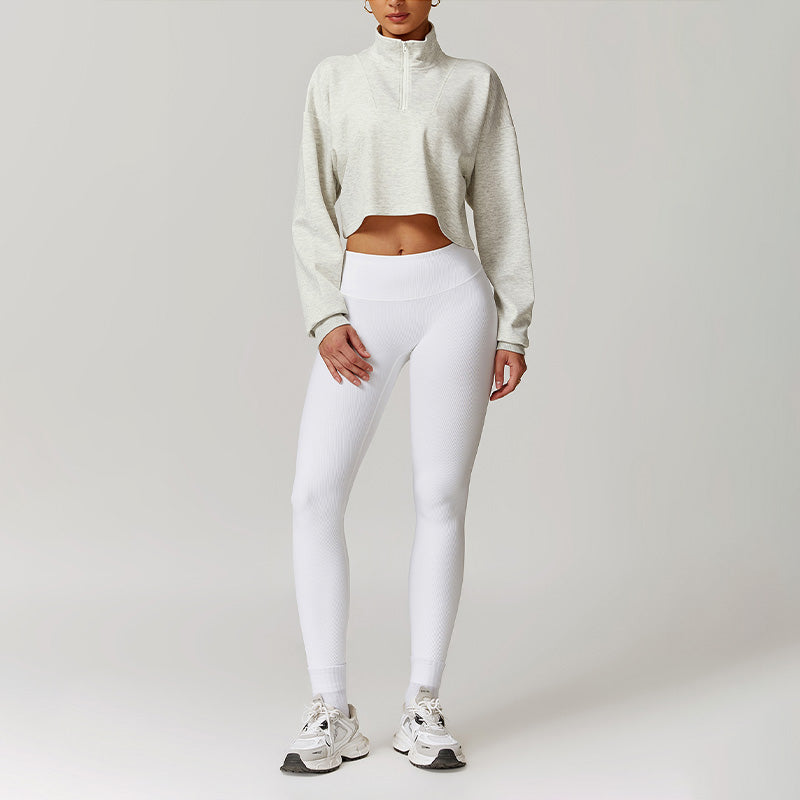 Loose Half Zipper Long Sleeve Sweatshirt And Legging 2-Piece Set