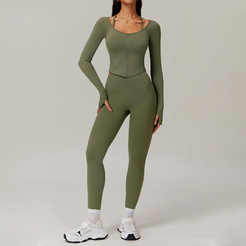 Long Sleeve Fitness jacket + High-waist leggings 2-piece set