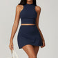 Solid Color Wide Strap Sports Tank Top + Skirts 2-piece Set