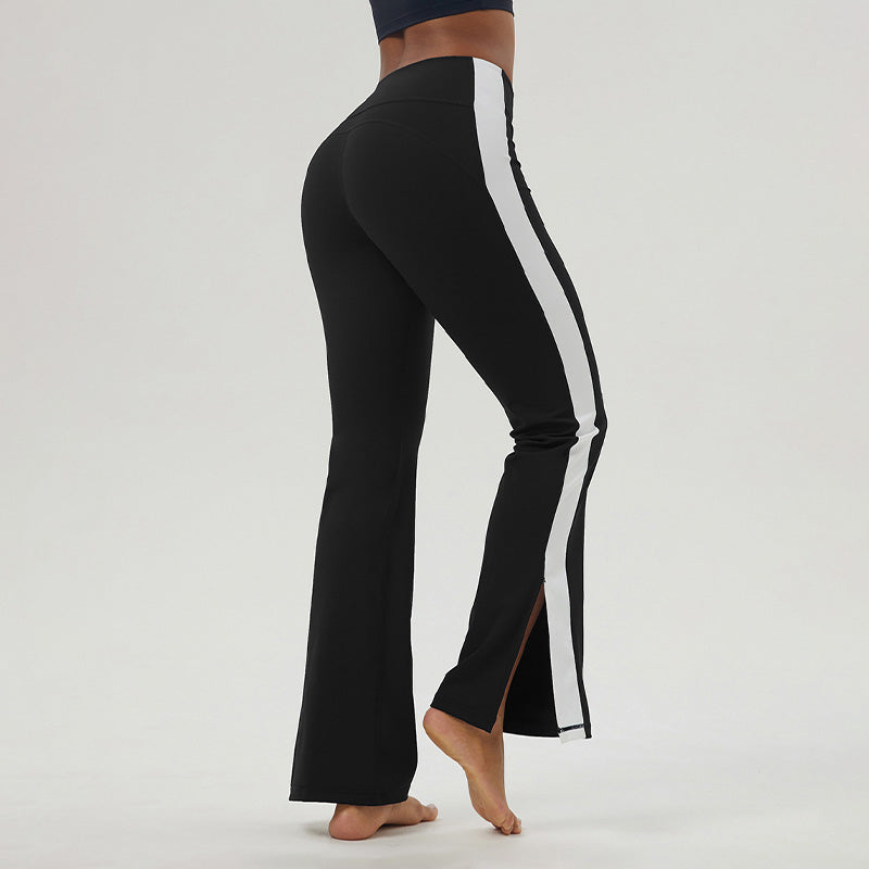 High-Waist Contrasted Color Sports Flared Leg Pants