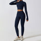 High waist elastic yoga jacket three-piece set