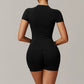 Threaded seamless short sleeve top+ high waist shorts 2 pieces set