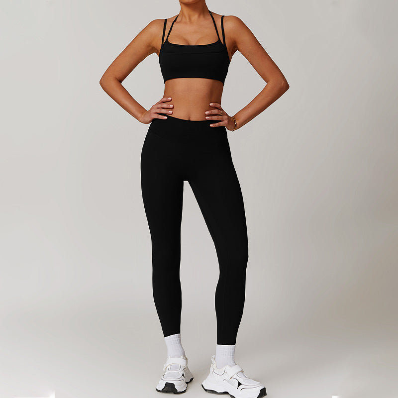 Quick-Dry halter double straps sports Bra + High-waist leggings 2-piece set