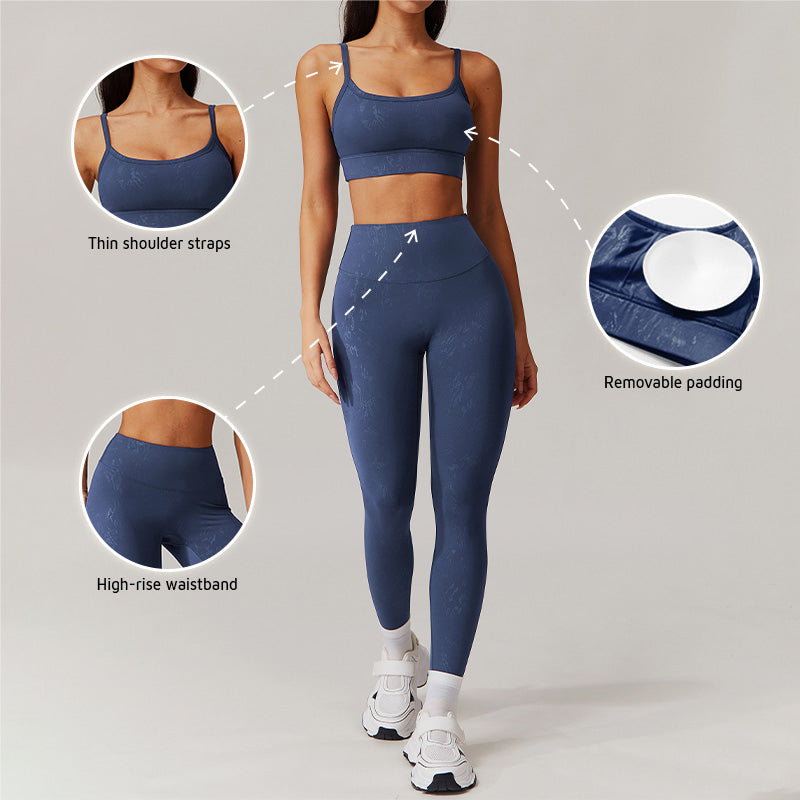 gold stamping Thin straps sports Bra + High-waist leggings 2-piece set