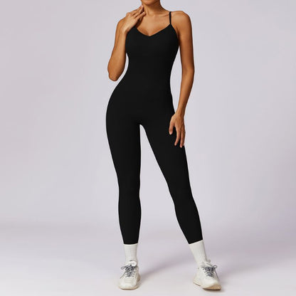 Suspenders integrated fitness dance bodysuit