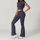 Ultra-Soft Quick-Dry Short Sleeve Top & High Waist Sports Flare Pants Sets