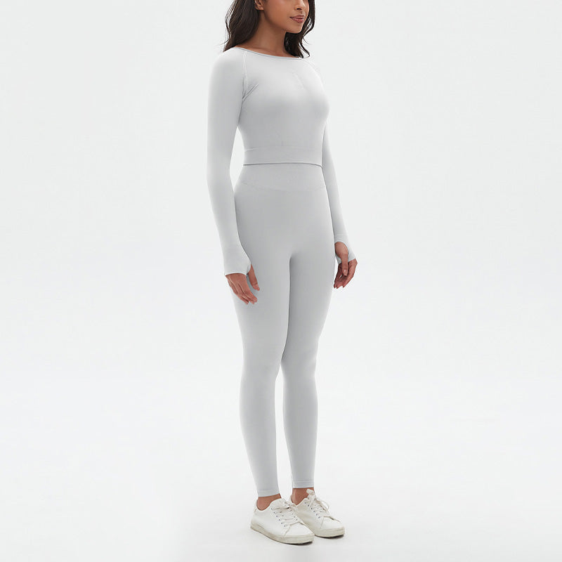 Seamless High resilience Sports Long Sleeve Top + High-Waisted Legging Set