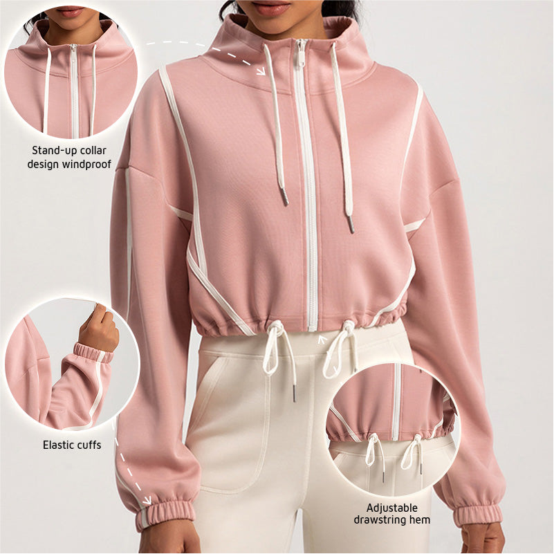 Casual stand collar contrasting color Fitness jackets and Pants Set