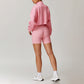 Loose Half Zipper Long Sleeve Sweatshirt + High-Waist Shorts 2-Piece Set