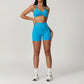 Gathered halterneck bra & yoga shorts sports sets