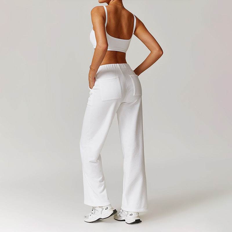 Casual high-waisted straight leg sweatpants and Ultra-Soft Sports Bra Set