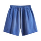 Solid color washed drawstring casual shorts