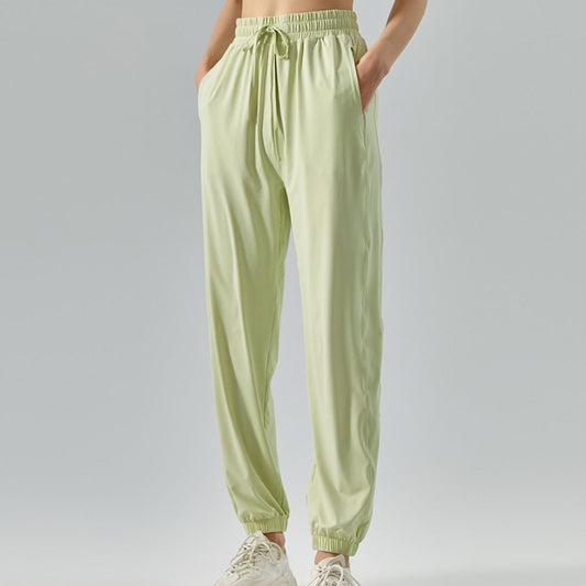 Solid loose lace-up jogging pants