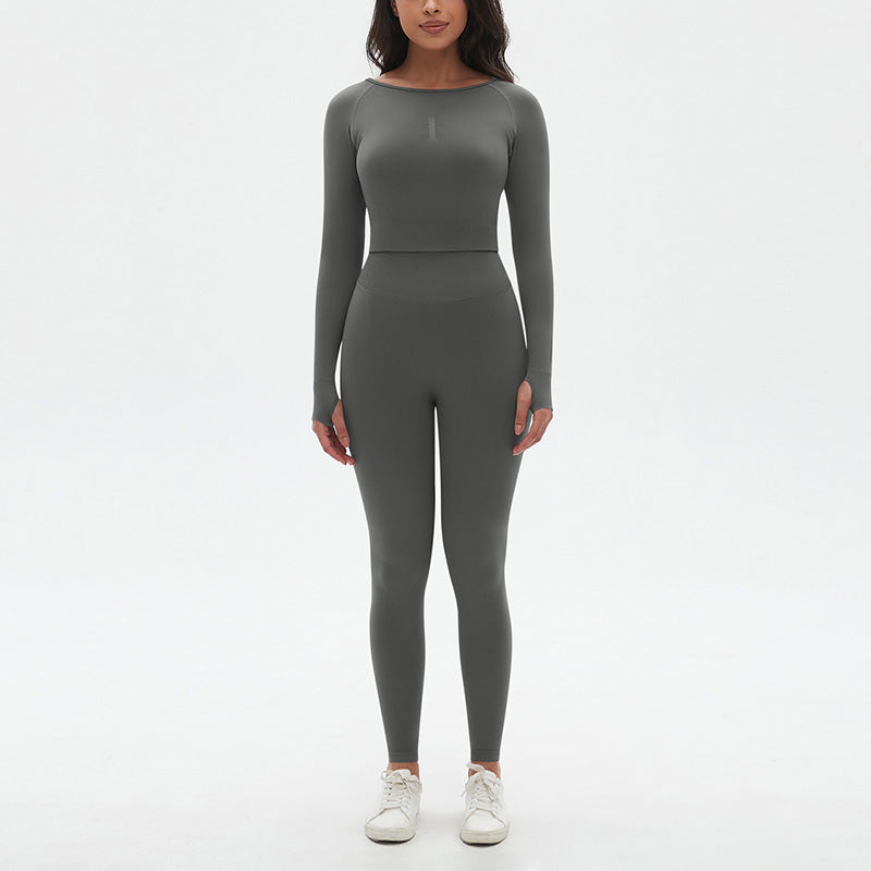 Seamless High resilience Sports Long Sleeve Top + High-Waisted Legging Set