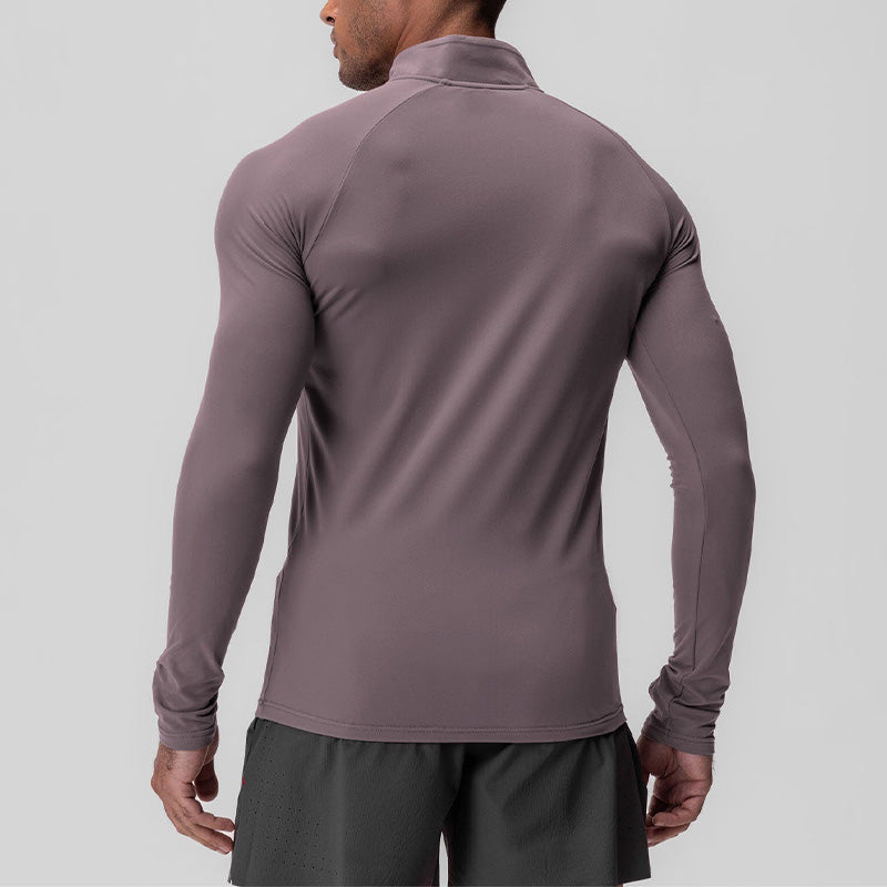 Men's quick drying half zipper solid color long sleeved sports top