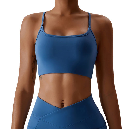 Soutien-gorge de sport croisé au dos de couleur unie