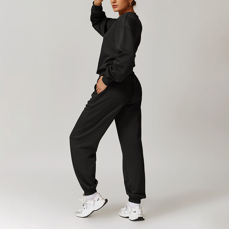 Casual Sports Pullover Sweatshirts And Elastic Leg Sweatpants Set