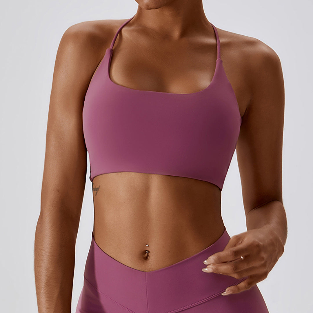 Soutien-gorge de sport croisé dos 3/4 uni